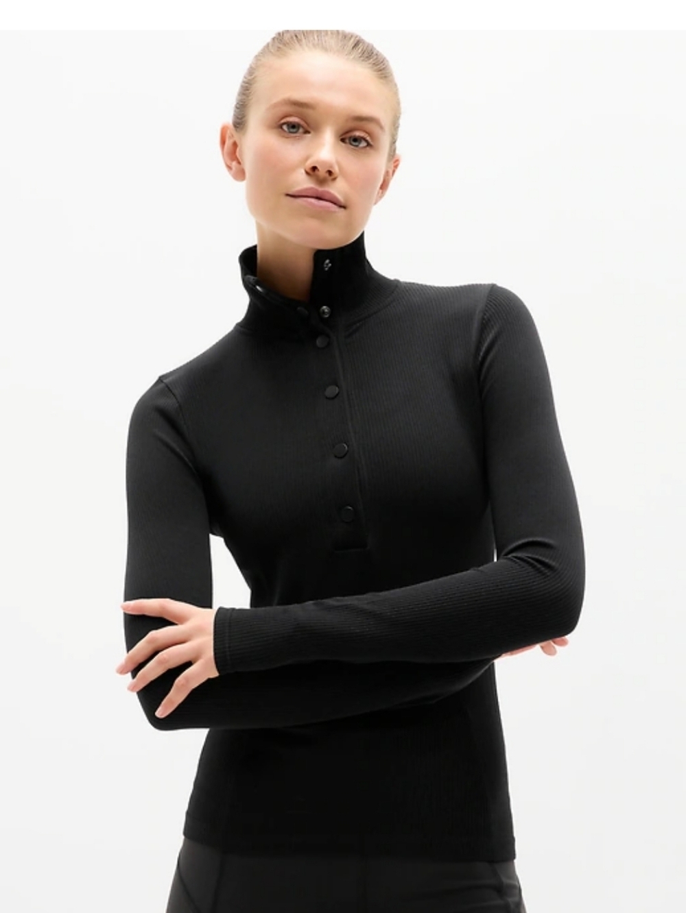 Athleta Flurry Seamless Henley - Black Womens Xl